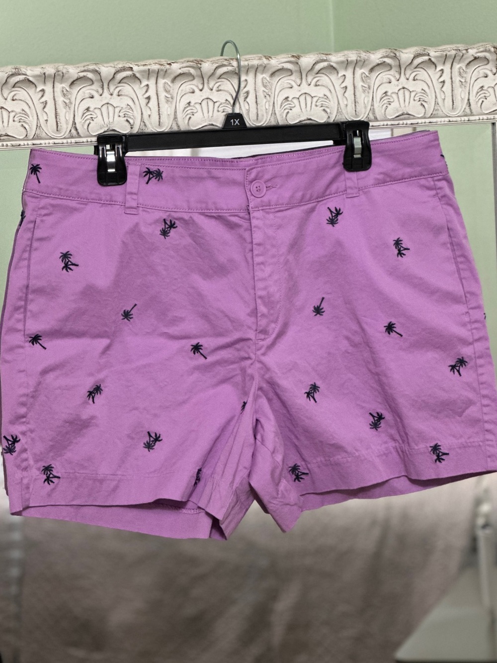 St. John’s Bay Lavender Embroidered Palm-Print Shorts